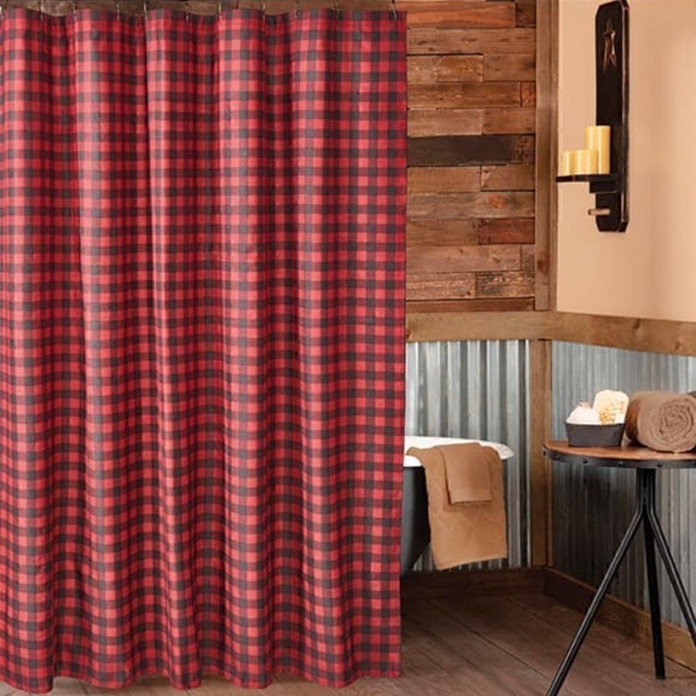 Farmhouse Red Buffalo Plaid Shower Curtain Set